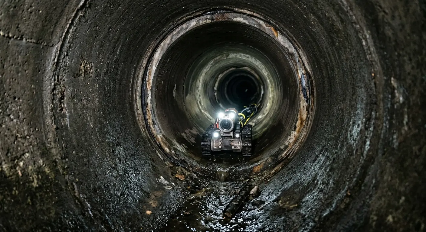 Robotic sewer camera inspecting pipe interior for Sewer Line Cleaning in Cascades